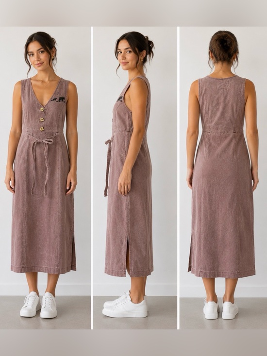 SPY Dresses & Skirts - Sleeveless V-Neck Tie-Waist Midi Dress in Dusty Mauve (denim like)